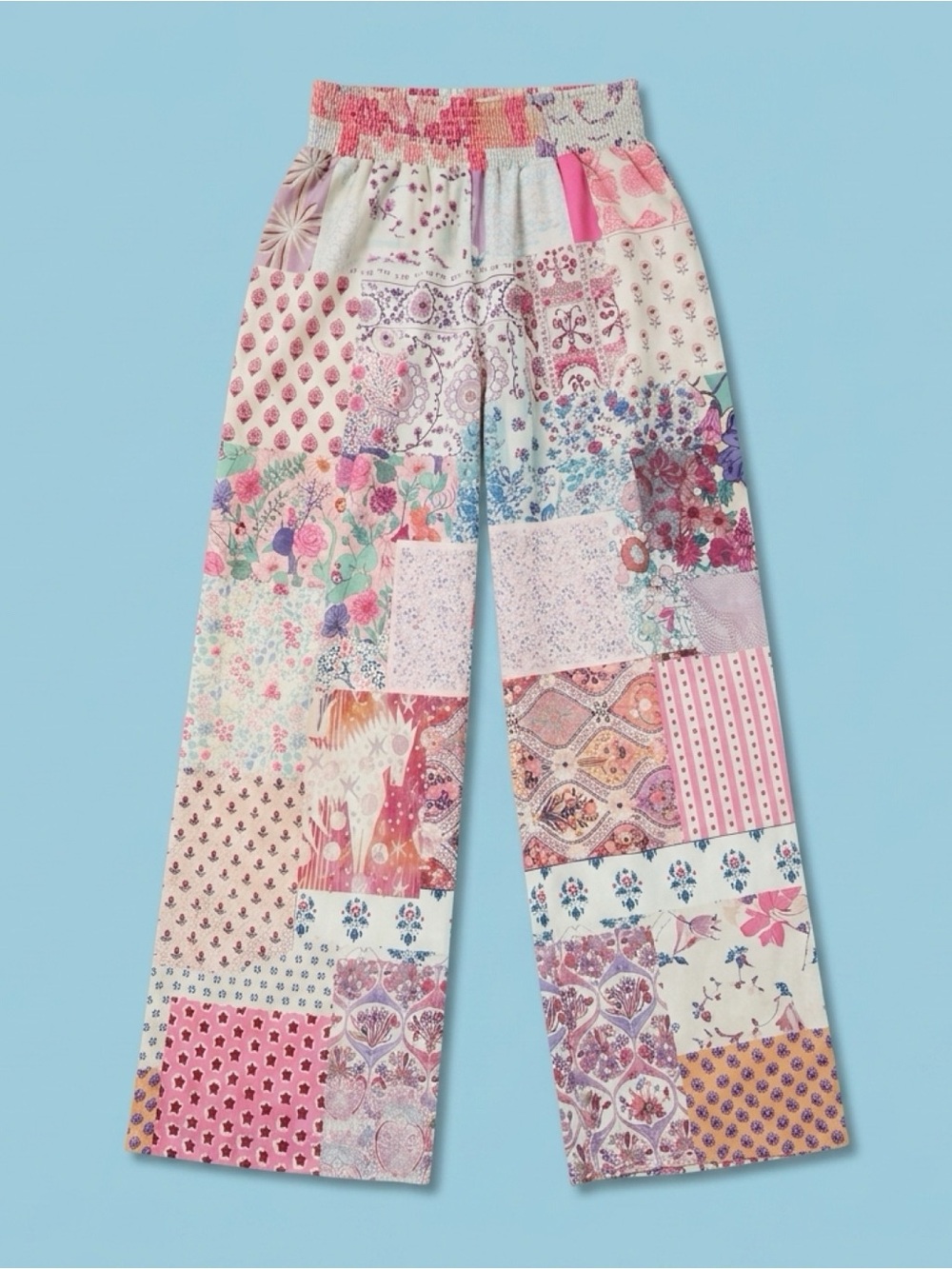 Boho Patchwork Wide Leg Pants | 2XL | Elastic Waist | EUC - Picture 2 of 5